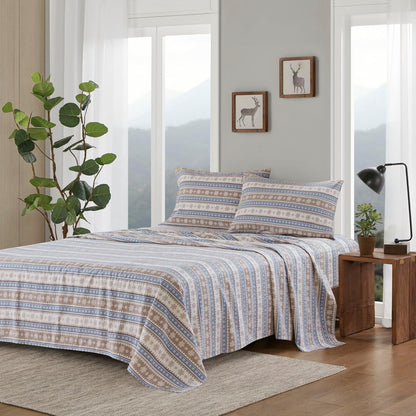 Woolrich - Juego de sábanas de algodón con Estampado de dijes de cabaña, 100% algodón, sábanas cálidas y peludas, tamaño Queen, Bolsillo Ajustado para colchones de hasta 14 Pulgadas, Copo de Nieve