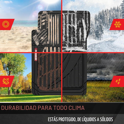 Motor Trend FlexTough - Juego Completo de Alfombrillas de Goma Negras avanzadas con Forro de Carga, Borde Combinado Delantero y Trasero para Adaptarse a Automóviles, Furgonetas, SUV, Todo Tipo de Clima