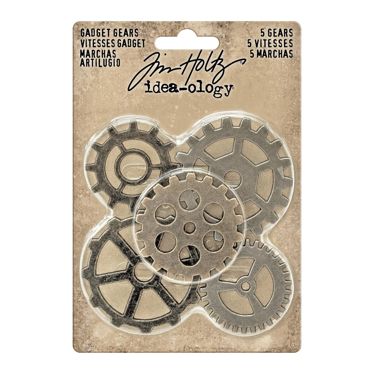 Tim Holtz Idea-ology Engranajes de Marcha Adornos, Paquete de 5, Paquete de 5 Engranajes, Antique Nickel, Brass & Copper, 1, 1