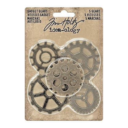 Tim Holtz Idea-ology Engranajes de Marcha Adornos, Paquete de 5, Paquete de 5 Engranajes, Antique Nickel, Brass & Copper, 1, 1
