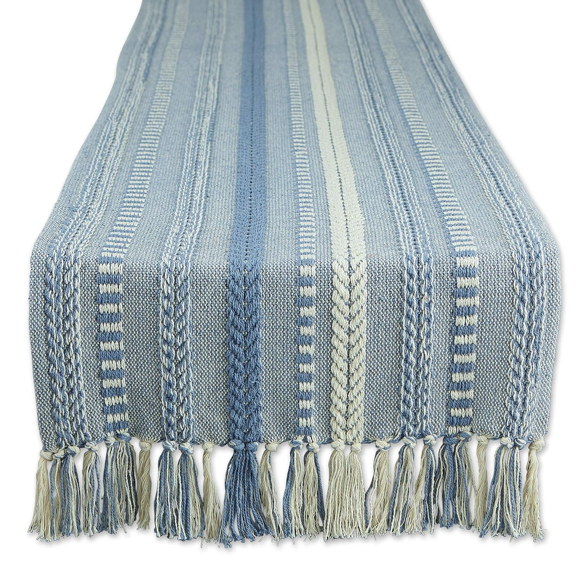 DII Farmhouse Camino de Mesa Trenzado a Rayas - 15x72" - Azul lavado a la piedra
