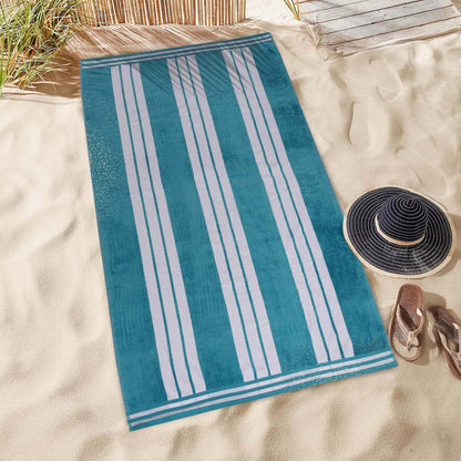 Superior Collection Luxurious Jacquard Cotton Beach Towels, Oversized, Turquoise Cabana Stripes