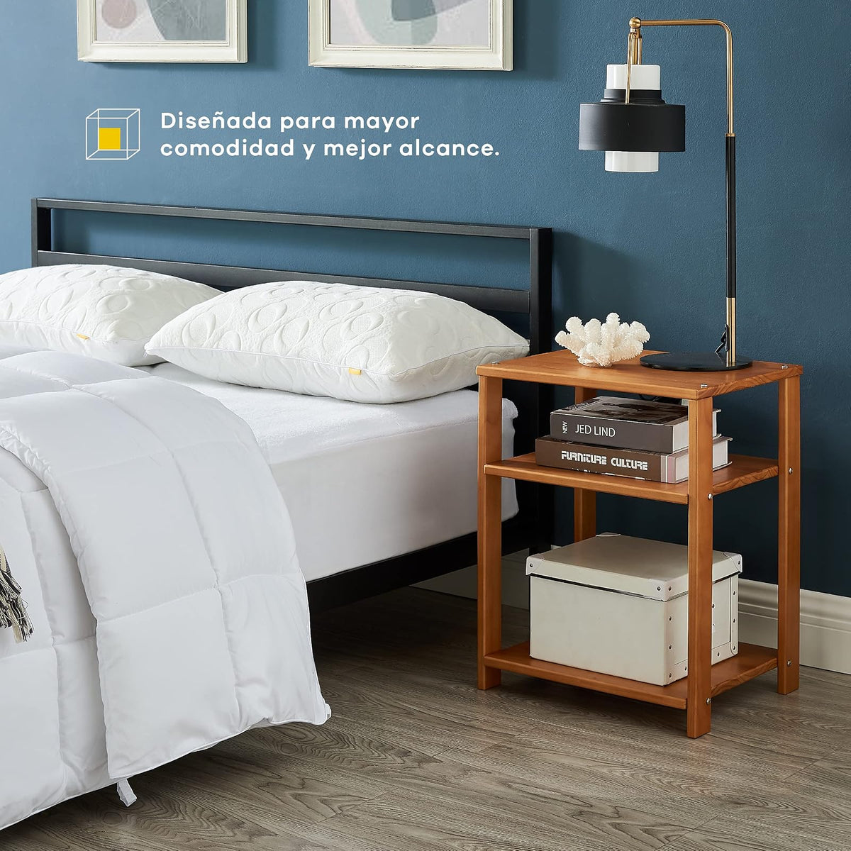 Nooz Mesa de Noche Utility, Buró Mesita de Noche de Madera Laminada, Auxiliar de Almacenamiento, Espacio Organizador y Almacenamiento, Café