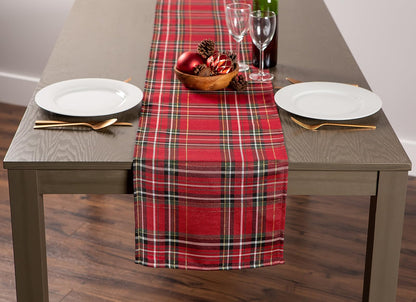 DII - Mesa de Comedor y decoración de Cocina, Tela metálica, Camino de Mesa de Navidad, 14 x 72 Pulgadas, Tela tartán Rojo