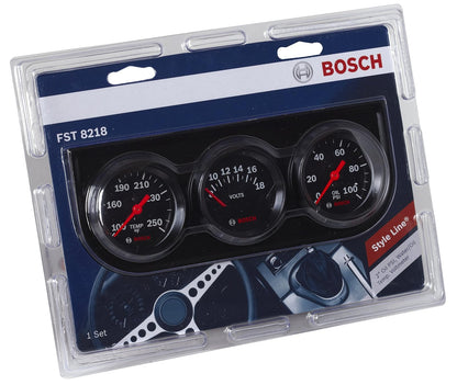 Bosch SP0F000054 Style Line Kit de triple calibre de 2 pulgadas (esfera negra, bisel negro)