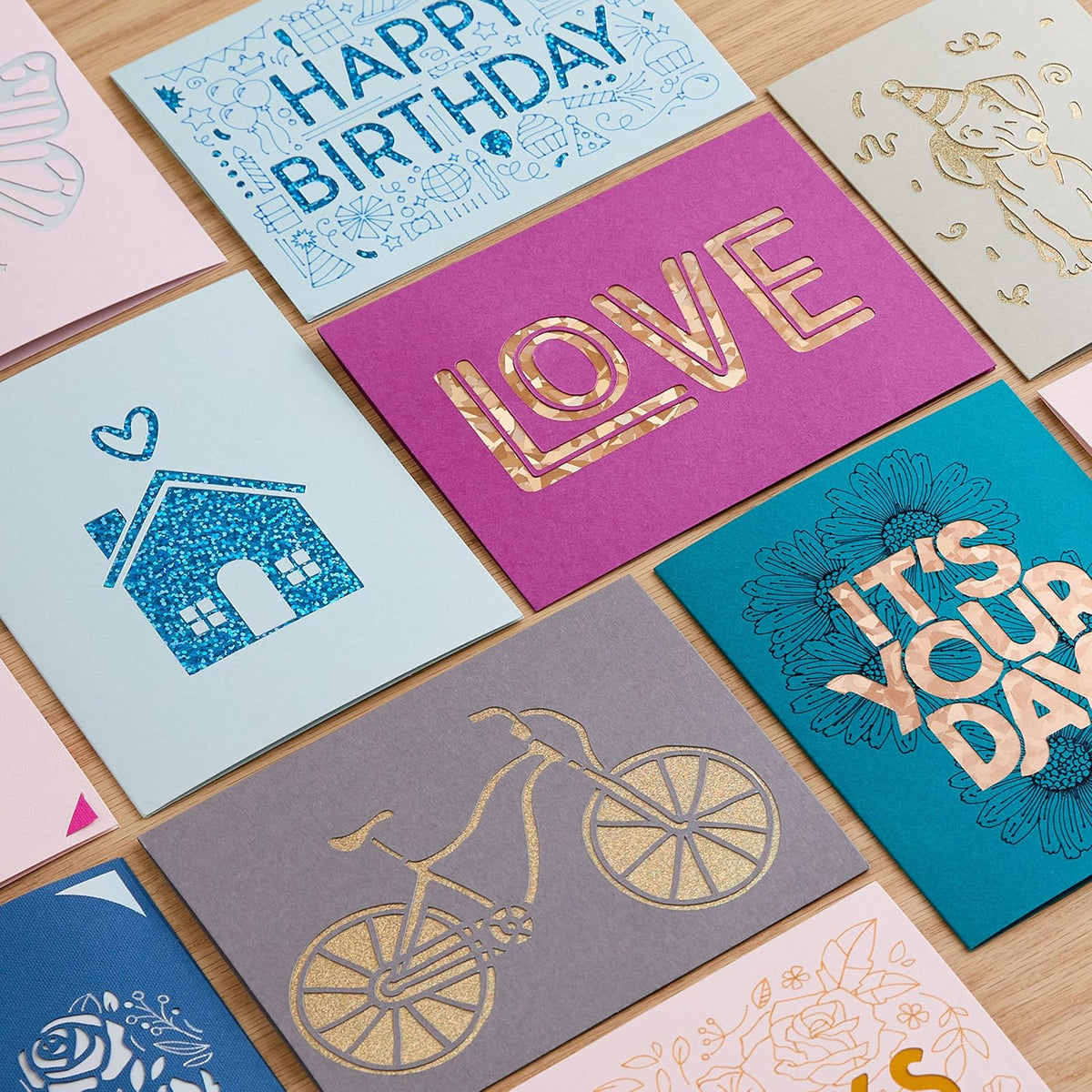 Cricut Cutaway Cards R40, tarjetas de cumpleaños de diseño intrincado, tarjetas de agradecimiento, tarjetas de felicitación personalizadas, respaldo holográfico, compatible con Cricut