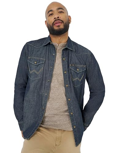 Wrangler Camisa icónica de Mezclilla de Ajuste Regular Camisa Abotonada para Hombre