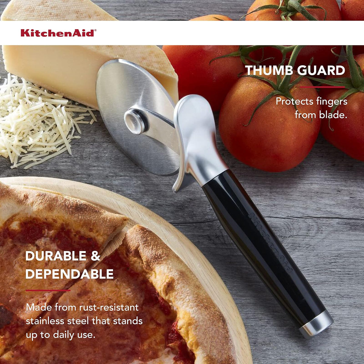 KitchenAid Rueda clásica para pizza, 9 pulgadas, color negro
