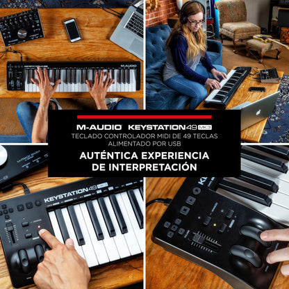 M-Audio Keystation 49 MK3 - Controlador MIDI USB con teclado de 49 teclas, controles asignables, ruedas de pitch/modulación, suite de software