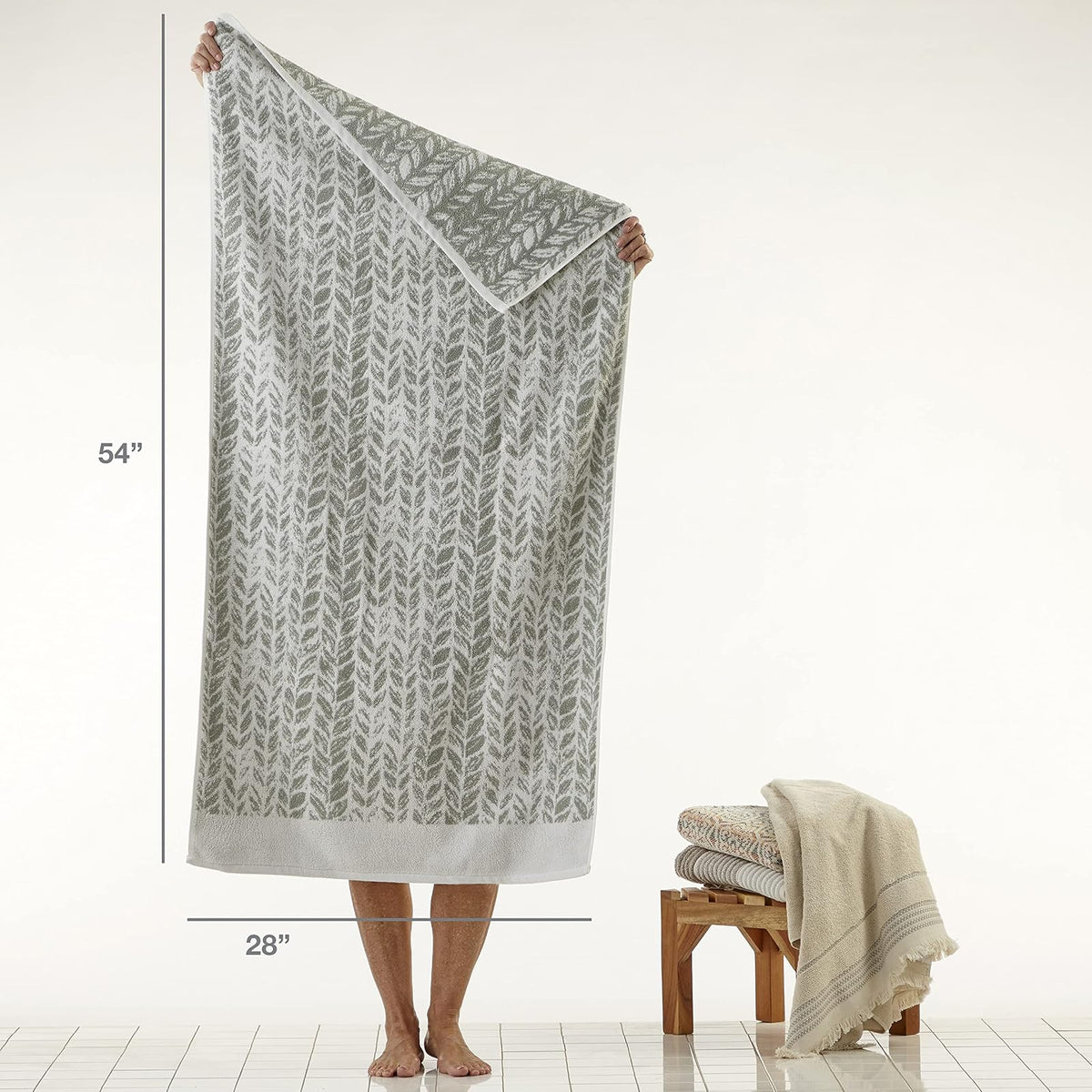 SKL Home - Toalla de baño con Hojas envejecidas, 28 x 54 Pulgadas, Salvia
