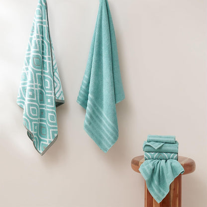 Modern Threads - Juego de 6 Toallas teñidas de Hilo Oxford Aqua - Toallas de baño, Toallas de Mano y paños de baño, súper absorbentes y de Secado rápido, 100% algodón Peinado