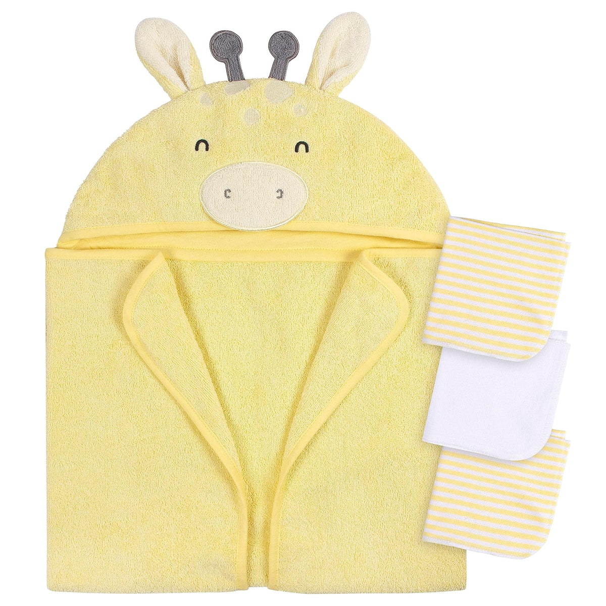 Gerber Baby Toalla con Capucha Cebra + 3 Paños, Talla Única - Una talla - Jirafa amarilla