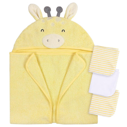 Gerber Baby Toalla con Capucha Cebra + 3 Paños, Talla Única - Una talla - Jirafa amarilla