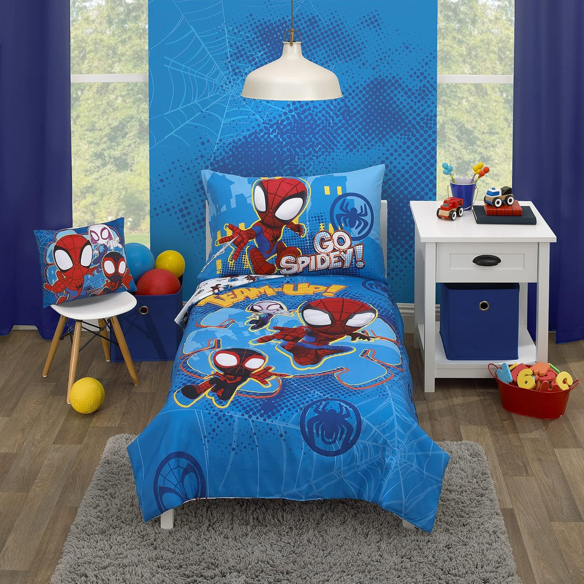 NoJo Juego de Cama Infantil Avengers, 4 Piezas, Cuna Estándar - Azul