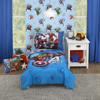 NoJo Juego de Cama Infantil Avengers, 4 Piezas, Cuna Estándar - Marvel Avengers Fight the Foes