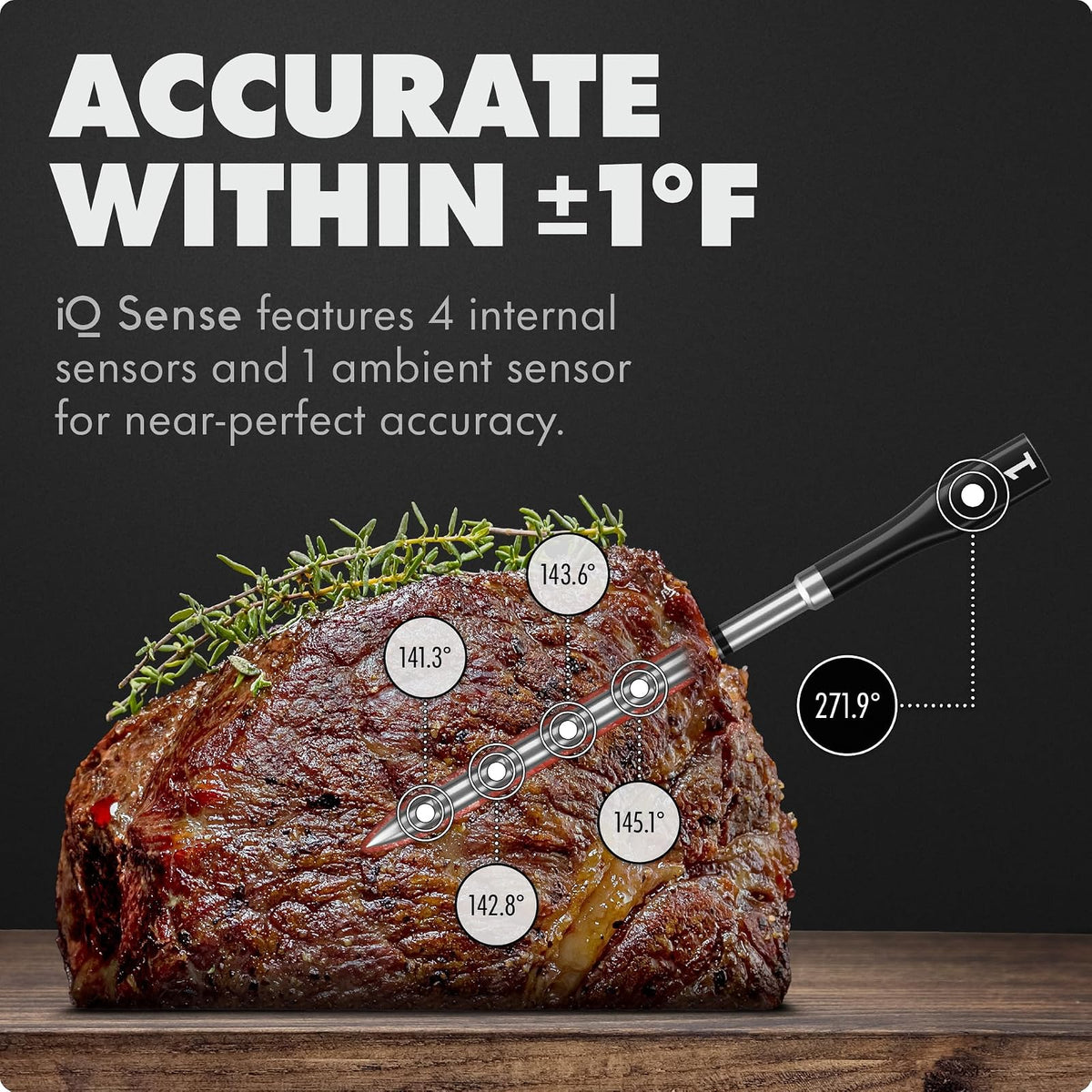 CHEF iQ Sense [modelo 2025] | Termómetro inalámbrico inteligente para carne | Sonda ultrafina | Rango ilimitado WiFi | 1200 °F (1200 °F) seguro para el calor | 5 sensores | barbacoa, parrilla, horno