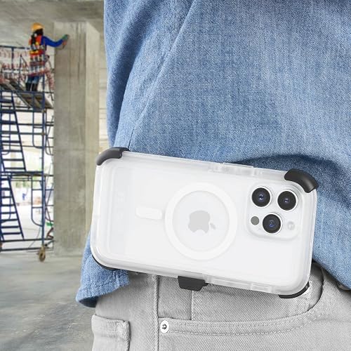 Pelican Voyager Series - iPhone 14 Pro Max Case 6.7" [Compatible with MagSafe] [Anti-Yellow] Magnetic Charging Phone Case With Belt Clip Holster Kickstand [18FT Military Grade Drop Protection] - Clear