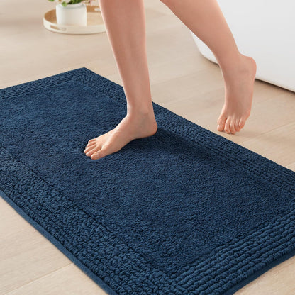Madison Park Splendor Alfombra de baño reversible 100% algodón, 3000 g/m², lujosa alfombra de baño de felpa de pelo medio, absorbente, de secado rápido, decoración de cuarto de ducha, 24 x 44 pulgadas - 2' x 1'5" (Rectangular) - Azul marino