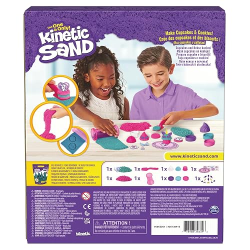 Kinetic Sand, set de juego Tienda de pasteles de unicornio, 453 g de Kinetic Sand (turquesa y rosa), 8 herramientas de unicornio, juguetes sensoriales para niños y niñas a partir de 3 años