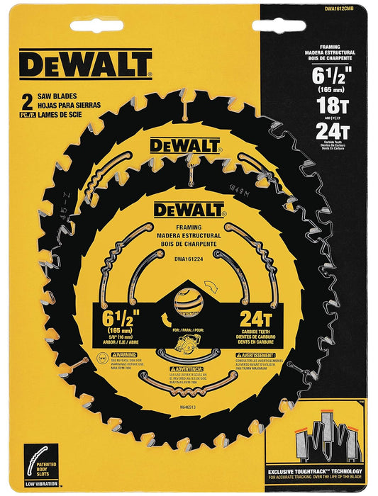 DEWALT Hoja de sierra circular, 6 1/2 pulgadas, 18 y 24 dientes, corte de madera (DWA1612CMB)