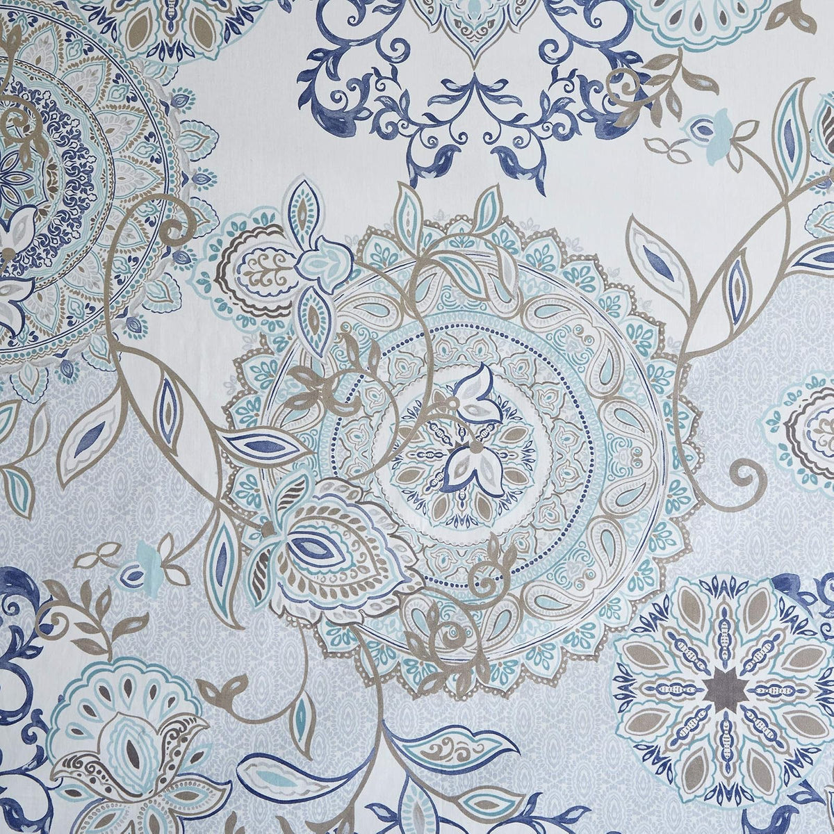 Madison Park Isla Cortina de Ducha de percal 100% algodón con medallón Floral, diseño Bohemio Impreso en Acuarela, Bonita Cortina de baño de 72 x 72 Pulgadas, Color Azul