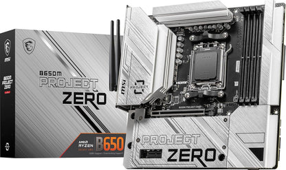 MSI B650M Project Zero - Placa Base para Juegos (procesadores AMD Ryzen Serie 9000/8000/7000, AM5, DDR5, PCIe 4.0, Ranuras M.2, SATA 6Gb/s, USB 3.2 Gen 2, HDMI/DP, Wi-Fi 6E, Bluetooth 5.3