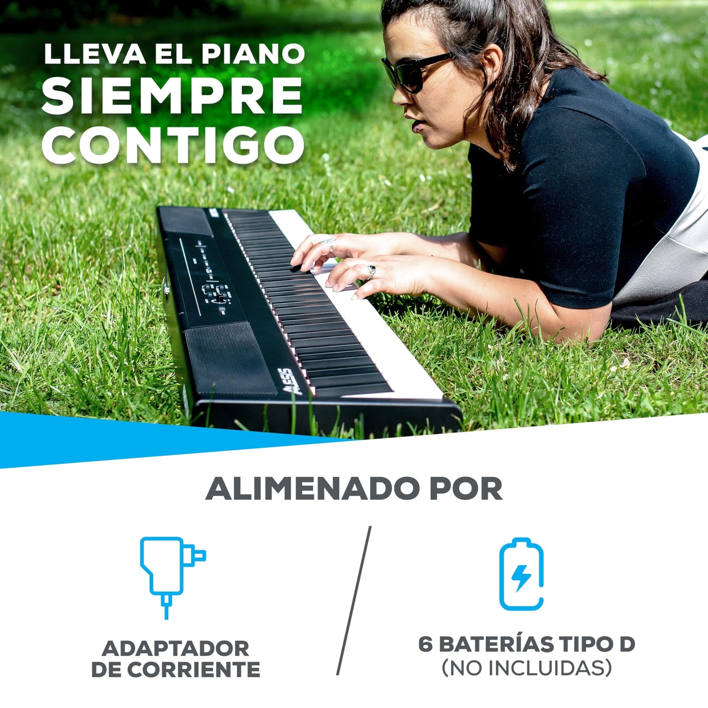 Alesis Recital - Piano Eléctrico digital con teclado de 88 Teclas Semi-contrapesadas full size, altavoces integrados y 5 voces premium