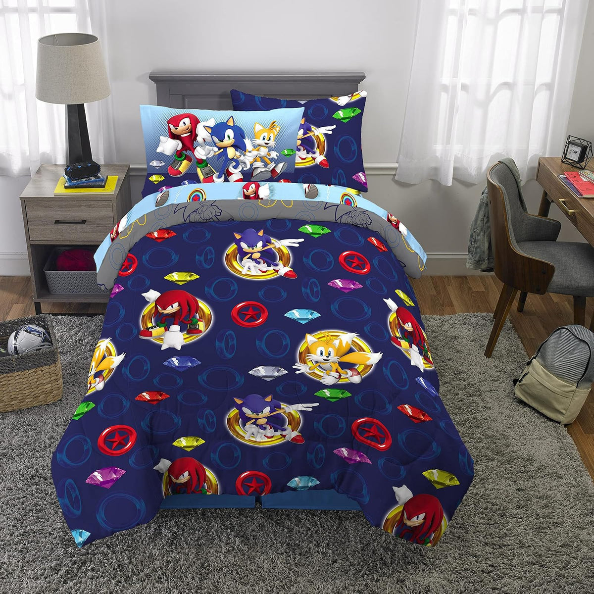 Franco Juego de Ropa de Cama para niños súper Suave con Funda de Almohada, 5 Piezas, tamaño Individual, Sonic The Hedgehog, Anime