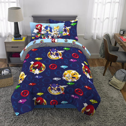 Franco Juego de Ropa de Cama para niños súper Suave con Funda de Almohada, 5 Piezas, tamaño Individual, Sonic The Hedgehog, Anime