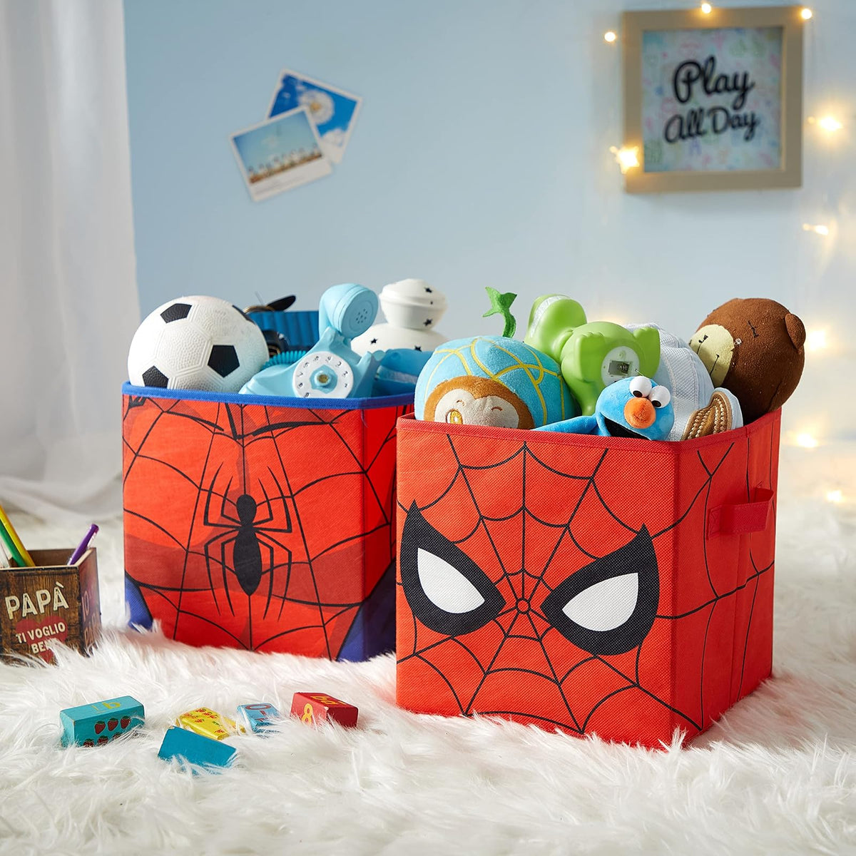 Idea Nuova Marvel Spiderman - Cubos plegables de almacenamiento, juego de 2, 10 x 10 pulgadas, Spiderman/rojo - Spiderman - Red