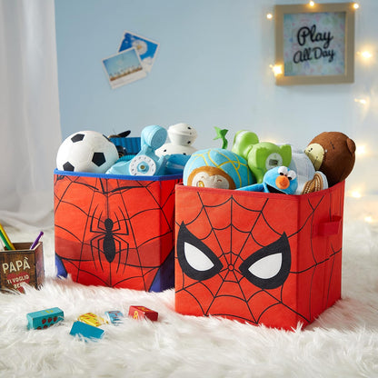 Idea Nuova Marvel Spiderman - Cubos plegables de almacenamiento, juego de 2, 10 x 10 pulgadas, Spiderman/rojo - Spiderman - Red