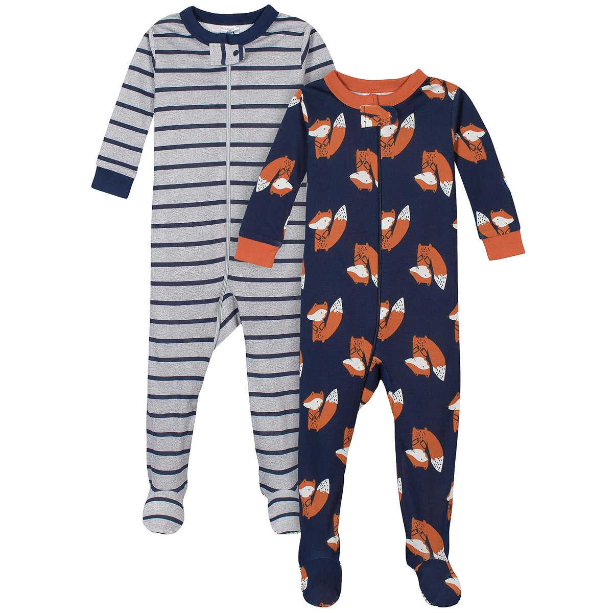 Gerber Pijamas con Pies para Bebé, Paquete de 2, Cierre Frontal - gris (Fox Grey) - 6-9 Meses