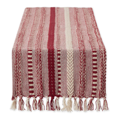 DII Farmhouse Camino de Mesa Trenzado a Rayas - 15x72" (15x77", Fringe Included) - Rojo
