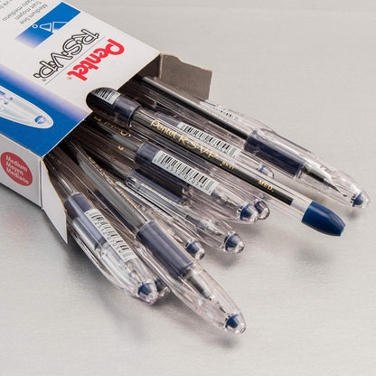 Pentel BK91C R.S.V.P. Bolígrafo 1 mm Azul | Caja de 12, barril transparente, tinta azul, punta acero inoxidable, recargable