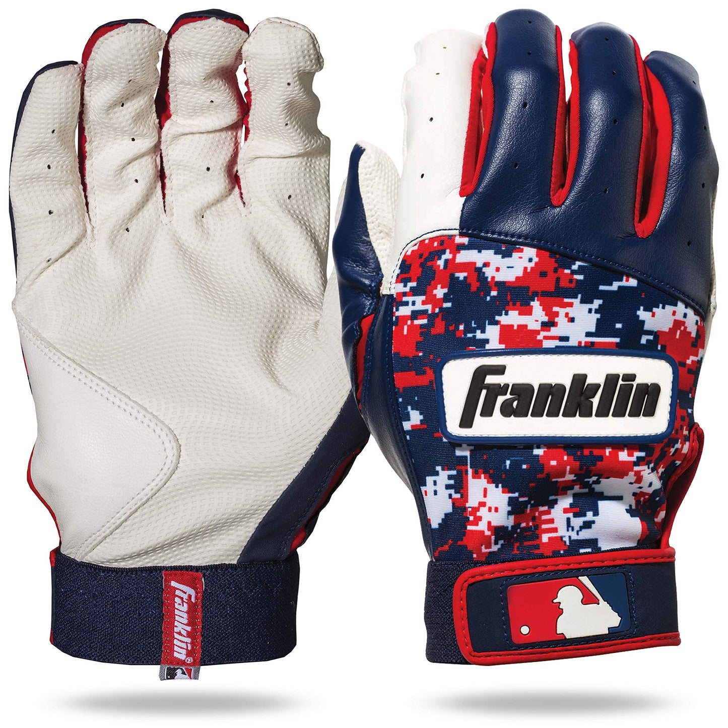 Franklin Sports MLB DIGITEK Guantes de bateo, Blanco/Azul Marino/Rojo, Adulto, Grande
