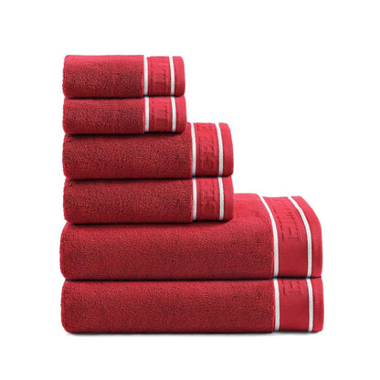 Tommy Hilfiger - Juego de Toallas de baño, algodón Suave y Absorbente, de Secado rápido y construcción Cero torsión, diseño Moderno (Rojo heredado, 6 Piezas)