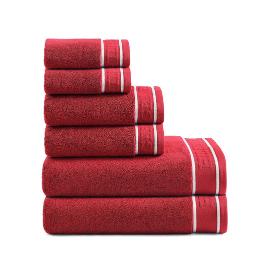 Tommy Hilfiger - Juego de Toallas de baño, algodón Suave y Absorbente, de Secado rápido y construcción Cero torsión, diseño Moderno (Rojo heredado, 6 Piezas)