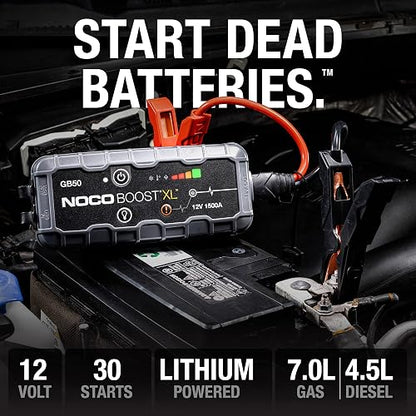NOCO Boost GB50: Arrancador de batería de Auto 1500A – Booster de Litio portátil 12V, Power Bank y Cables para Pasar Corriente – para Motores de Gasolina hasta 7.0L y diésel hasta 4.5L