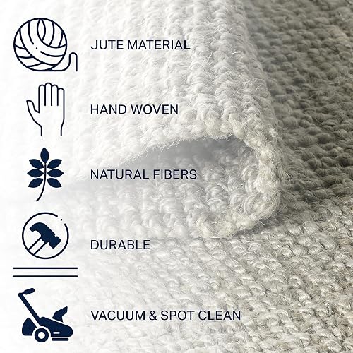 Jonathan Y NRF102C-3 - Alfombra de Yute Gruesa Tejida a Mano para Interiores, Estilo Bohemio, de fácil Limpieza, recámara, Cocina, Sala de Estar, no se desprende, 3 pies x 5 pies, Color Gris