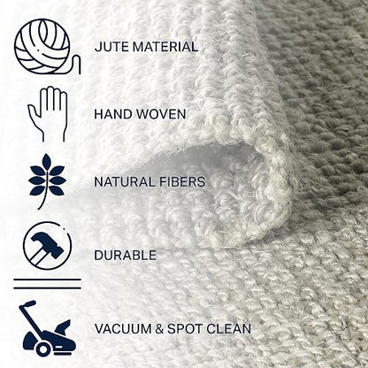 Jonathan Y NRF102C-3 - Alfombra de Yute Gruesa Tejida a Mano para Interiores, Estilo Bohemio, de fácil Limpieza, recámara, Cocina, Sala de Estar, no se desprende, 3 pies x 5 pies, Color Gris