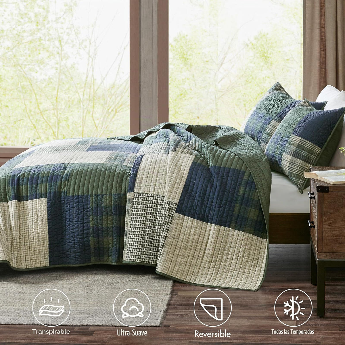 Woolrich Mill Creek - Juego de edredón Reversible, Estilo cabaña invertido a Color sólido, Colcha Ligera para Todas Las Estaciones, Capa de Ropa de Cama acogedora, Fundas a Juego, tamaño King/Cal