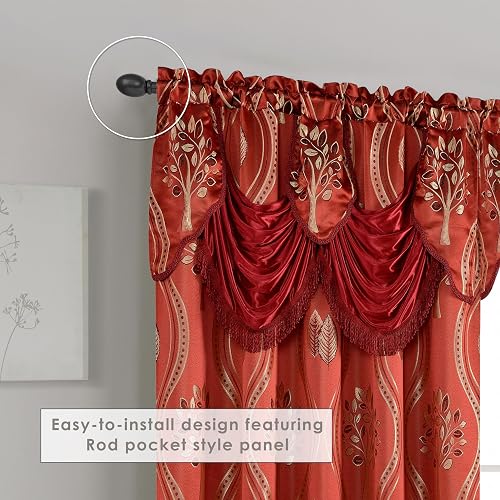 Elegant Comfort Luxurious Beautiful Curtain Panel Set with Attached Valance 54" X 84 inch (Set of 2), Burgundy