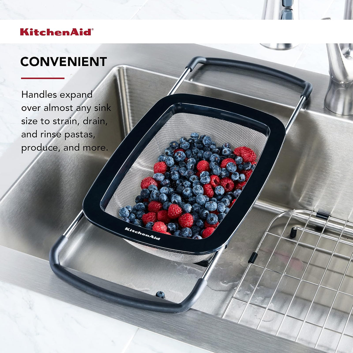 KitchenAid - Colador expandible de acero inoxidable, color negro