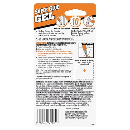 Gorilla Super Glue Gel, 20 gramos, 1 paquete | Se seca en 10-45 segundos, fórmula gruesa sin correr para superficies verticales, ideal para proyectos y reparaciones