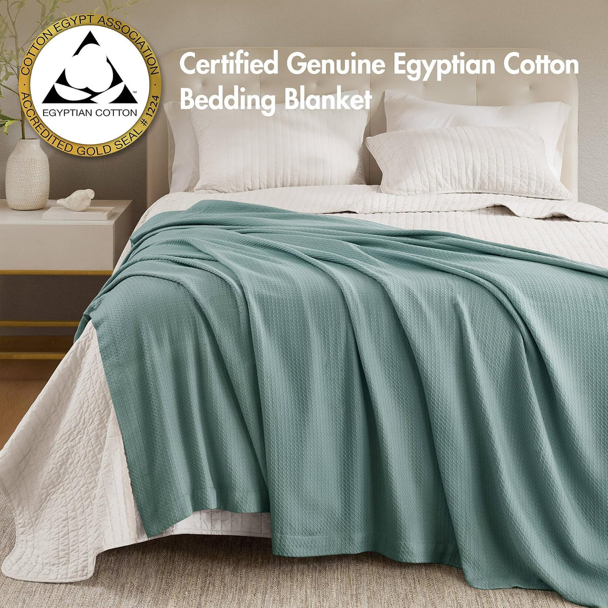Madison Park - Manta Suave certificada 100% algodón Egipcio Transpirable y acogedora, diseño clásico de Punto gofre, Funda Ligera de Lujo para Todas Las Estaciones para Cama, sofá y sofá, Verde