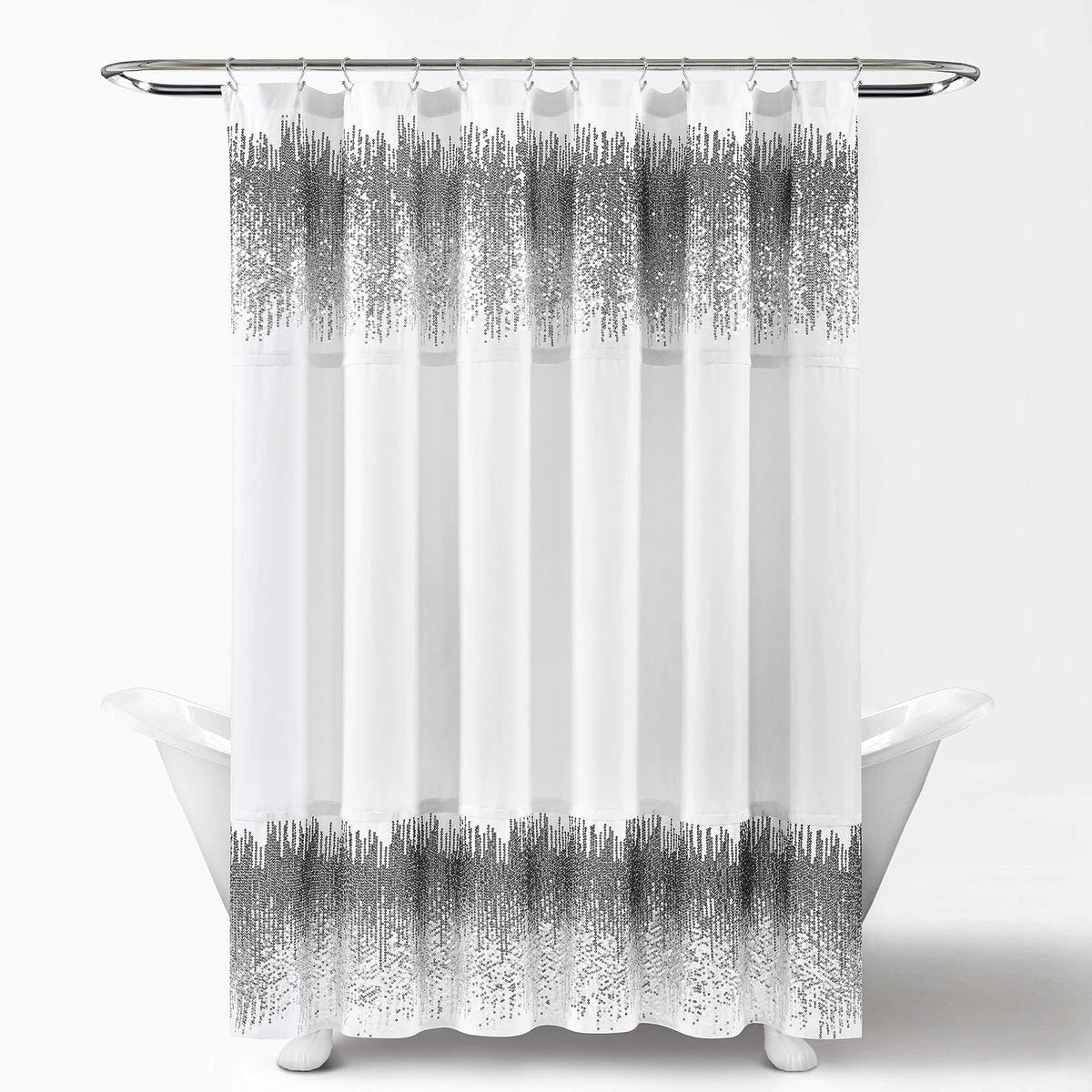 Lush Decor Cortina de Ducha con Lentejuelas , Color Blanco y Negro, 72 x 70 Pulgadas
