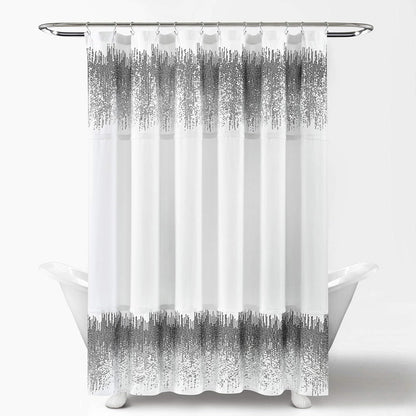 Lush Decor Cortina de Ducha con Lentejuelas , Color Blanco y Negro, 72 x 70 Pulgadas