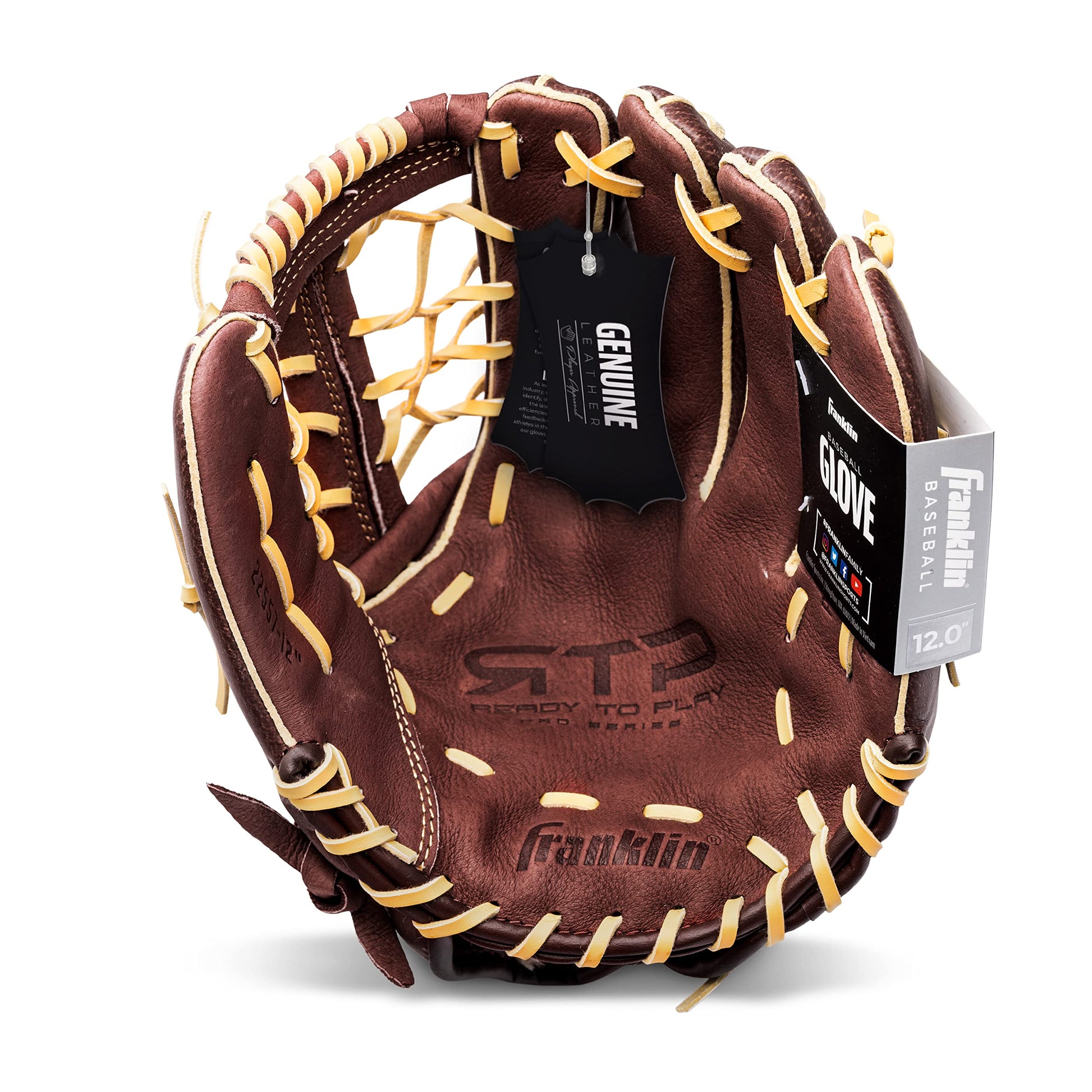 Franklin Sports - Guantes de béisbol RTP Pro - Guante de Campo de béisbol - Guante de Campo/Lanzador - 12 Pulgadas, café