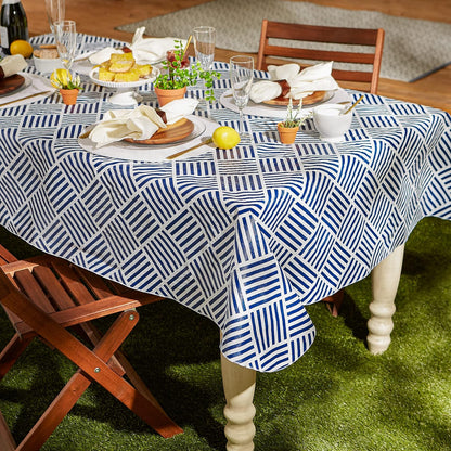 Mantel de Vinilo Impermeable a Prueba de derrames, Perfecto para Todas Las Estaciones, Interior, picnics al Aire Libre, Fiestas improvisadas o para el Uso Diario, Azul Marino(Navy Grid), 60x102, 1