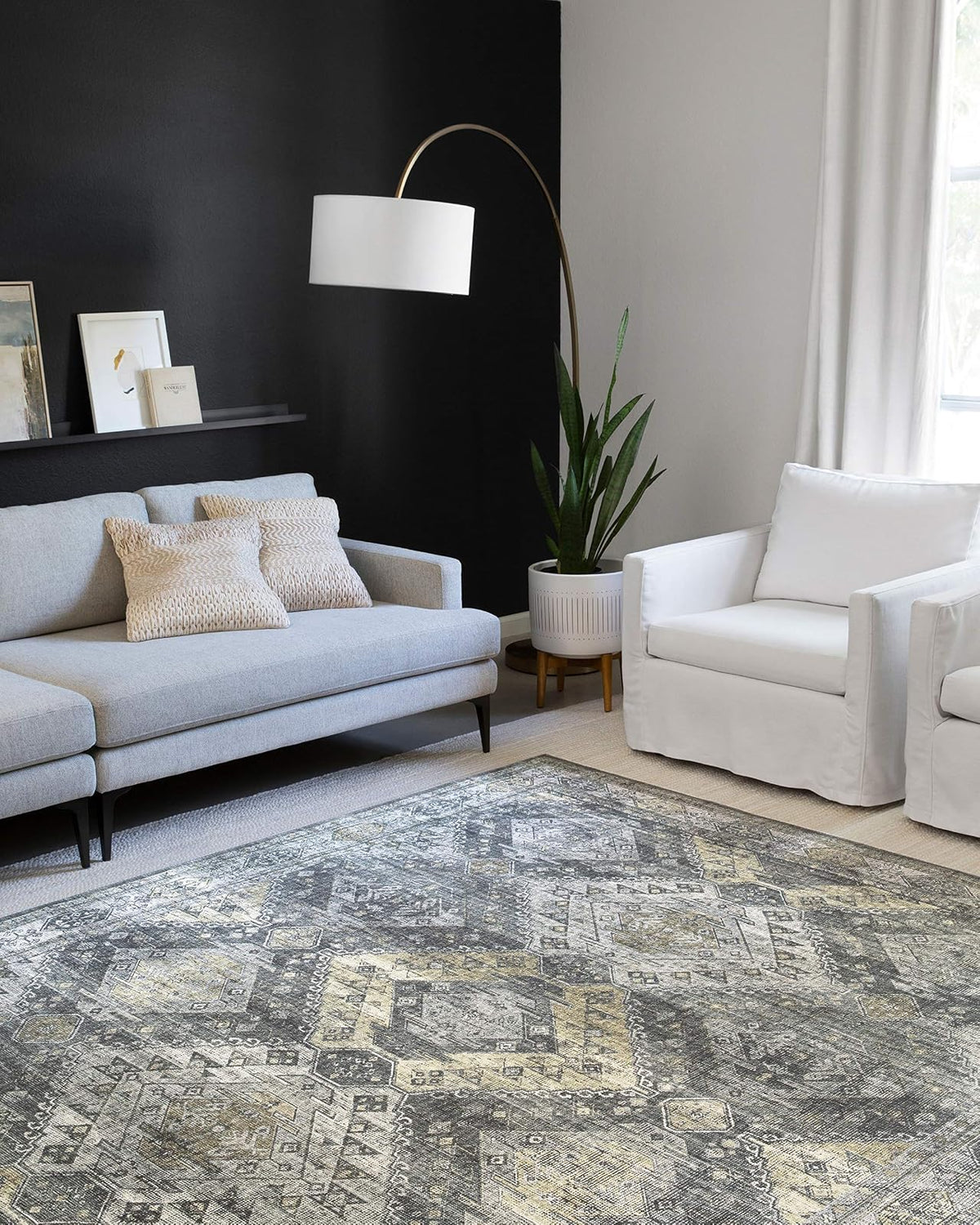 Loloi Rugs Skye - Alfombra Decorativa Estilo Vintage - Graphite - Silver - 7'6" x 2'6" (Rectangular)